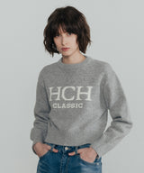 HCH クラシックセミクロップラムウールニット　グレー