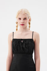 チェリーシャーリングノースリーブミニドレス / CHERRY SHIRRING SLEEVELESS MINI DRESS [CHARCOAL]