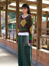 Mohair Argyle Knit Pullover