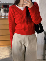 WTケーブルVネッククロップニット(6color)