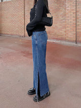 ワイドフィットスリットミディアムブルーデニムパンツ/WIDE FIT SLIT MEDIUM BLUE DENIM PANTS [16634]