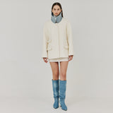 ヘリングボーンハイネックハーフコート / HERRINGBONE HIGH-NECK HALF COAT (IVORY)