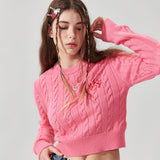 Logo Crop cable knit [3 Color]