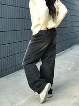 Grayish wide denim pants 