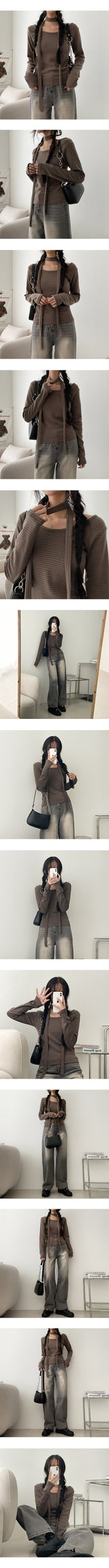 Lone washing side banding denim wide pants