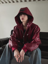 【PREMIUM/MADE】ナットレザーラベルクロップフードジャンパー