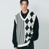 チェックニットベスト / ARGYLE & HOUND CHECK KNIT VEST BLACK