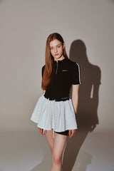 Lace Tape Half Zip-Up Black