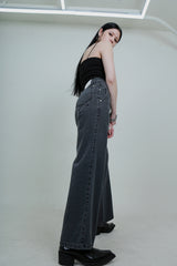 [Sserpe x Dilettantisme] Grey V Cut Wide Denim Pants (6687114920054)