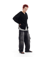 NET KNIT HOOD ZIP-UP (BLACK)