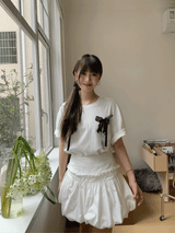 Balletcore Ribbon Loose Fit Short Sleeve Tee