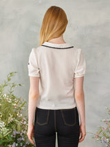 ブラックフラワーラウンドカラーニット / Black Flower Round Collar Knit