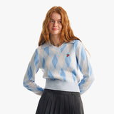 スモールチェリーアーガイルカラーニット／SMALL CHERRY ARGYLE COLLAR KNIT [SKY]