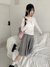Pezzle see-through paisley slit cropped long-sleeved T-shirt