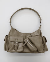 Lanyoo diagonal zipper pocket leather shoulder bag