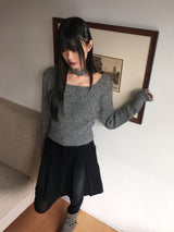 Rucle Choker Set Wool Square Neck Ribbed Knit