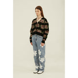 フラワーパターンクロップカーディガン / Flower Pattern Crop Cardigan_Black