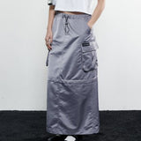  2-Way Satin Maxi Cargo Skirt (STEEL GREY)