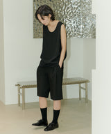 UNISEX PINTUCK STITCH BERMUDA PANTS W- BLACK (6689423687798)