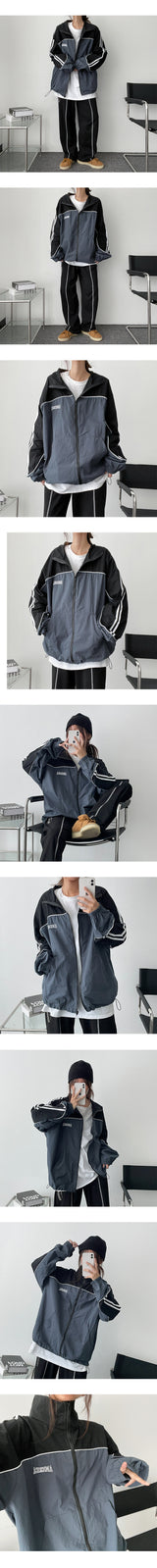 Wild Line Color Arrangement Track String Zip-Up Jumper