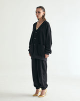 UNISEX LABEL POINT SOFT SWEAT CARDIGAN W - BLACK (6636052250742)