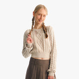 スモールチェリーツートンケーブルクロップニット／SMALL CHERRY TWO-TONE CABLE CROP KNIT [LIGHT BEIGE]