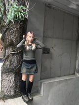 vintage layered unbalanced cargo denim pantskirt