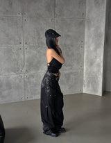 coated leather wide pants