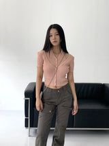 オッターオールインワンブックレットホルタースリーブレス半袖カーディガン/ Otter all-in-one booklet halter sleeveless knit short-sleeved cardigan