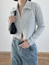 オルモストリブカラークロップジップアップ/Ulmost Rib Collar Crop Zip Up (4color)