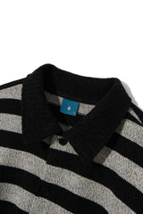 ストライプカラーカーディガンシャツ/Striped collar cardigan shirt C7 Oatmeal&Black