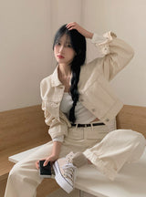 [BELLIDE MADE] creamy cropped cotton jacket