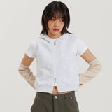 フロントカッティングフードベスト / FRONT CUTTING HOOD VEST WHITE MELANGE