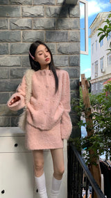 ベイビーピンクパールニットツーピース/Baby pink pearl knit two-piece