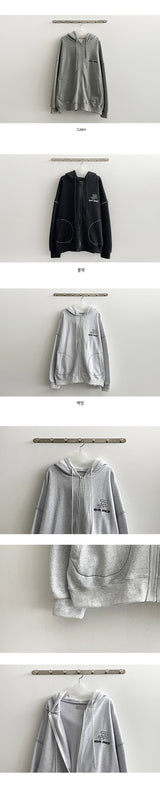 [fleece] Bipitan oversized fit stitch hooded zip-up jumper