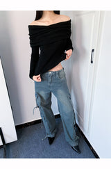 Cargo pocket denim wide pants