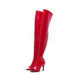 Thigh High Open Toe Heel Boots(Red)