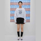 Cheerful logo short sweat shirt (light gray) (6684429353078)