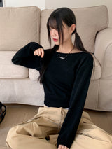Sar Basic Boat Neck Cozy Cropped Long-Sleeved Knitwear