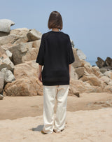 オーバーサイズ フィッシュネット ディテール SS スウェット / OVERSIZED FISHNET DETAIL SS SWEATER BLACK