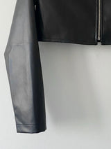 Block crop leather jacket