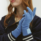 BUBBLE LABEL CASHMERE WOOL BLENDED GLOVES_BLUE