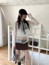 チャニングシースルーフラワーエンブロイダリーブラックビンテージスカーフ