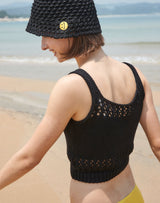 コットン ペーパー ニット バケットハット / COTTON PAPER KNIT BUCKETHAT BLACK