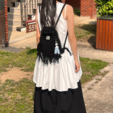 fringe mini backpack (black)