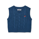 SMALL CHERRY CABLE CROP KNIT VEST [INDIGO BLUE]