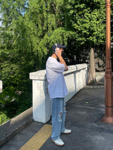 ニーカッティングワイドデニムパンツ