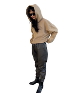 エンボスクロップドフーディー/Emboss Cropped Hoodie-BEIGE