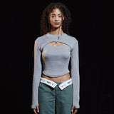 Dリング カットアウト ウォーマー クロップ ニット / D RING CUT-OUT WARMER CROP KNIT (SV)