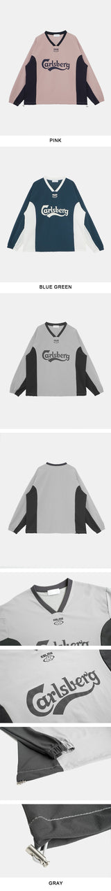 Sporty String V-neck Nylon Sweatshirt